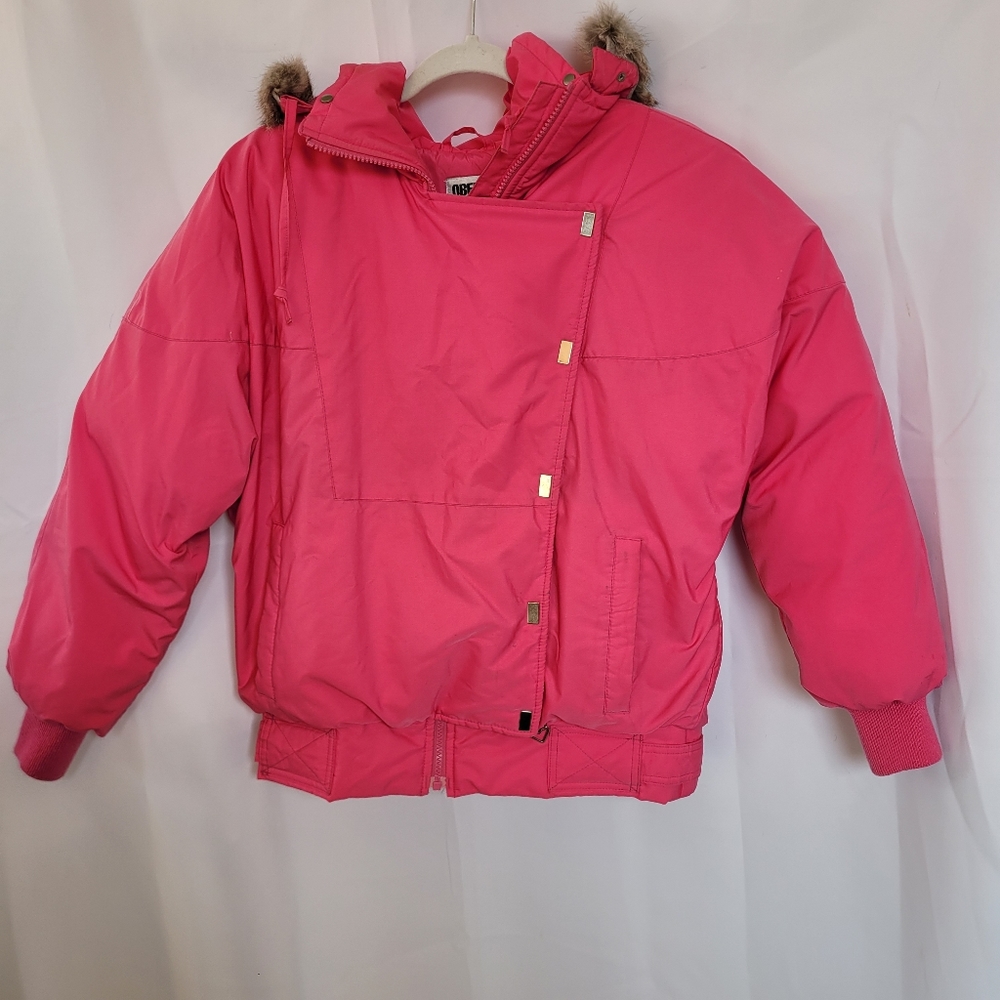 Obermeyer 'Dynasty' Ladies Sz 6 Parka Pink Puffer Jac Fur Collar Y2K